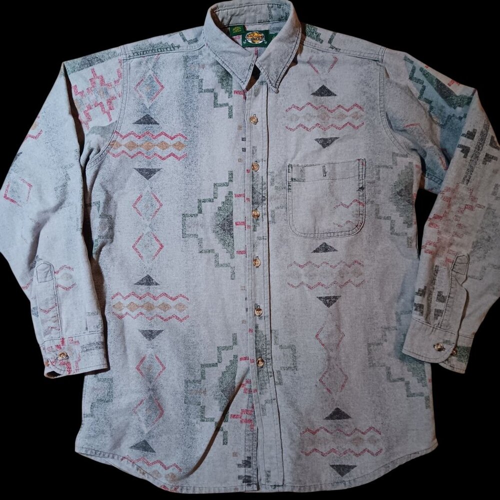 Vintage Cabela's Aztec Shirt Large Tall LT 1990's Flannel USA 90's Southwestern